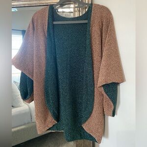 Current Air Reversible Green/Gold Glitter Kimono